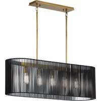 Quintiesse QN-LINARA-ISLE-BK Linara 5 Light Linear Chandelier In Natural Brass With Black Slatted Shade