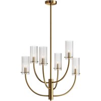 Arco Neoclassic Multi Arm Pendant Ceiling Light Brass, Glass Shade