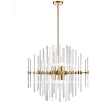 Aged Brass Glass Rod Chandelier