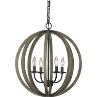 Allier 4 Light Spherical Cage Ceiling Pendant Dark Wood, Antique iron, E14