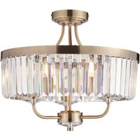 Ascoli Ceiling Light Antique Brass Plate, Clear Cut Glass