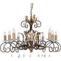 Amarilli 10 Light Chandelier Bronze, Gold Floral Leaves Design , E14
