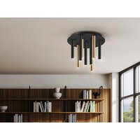 Varas Dimmable Ceiling 9 Light Cluster Drop, Gold, Matt Black, Dimmable, 3000K