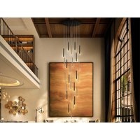 Varas Cluster Drop Ultra Slim 14 Light Suspension 5 Meter Max Hanging Light, Gold & Matt Black Finish