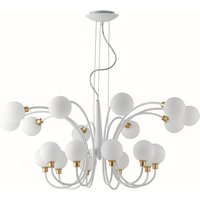 Aida 20 Light Multi Arm Globe Ceiling Pendant, White, Gold, G9