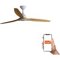 Alo Large 3 Blade Ceiling Fan Matt White, Wood with Light 2700 - 4000 - 6500K Tuya Smart System
