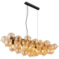 Udo Bar Pendant Ceiling Light Matt Black Balls Amber Glass Shade 6x E14