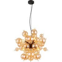 Udo Globe Pendant Ceiling Light Matt Black Balls Amber Glass Shade 6x E14