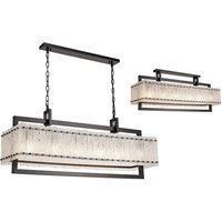 Western Large Rectangular Ceiling Pendant, 12 Light E27, Matt Black, Crystal Sand Glass