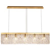 Wethersfield 102x9cm Rectangular Ceiling Pendant Chandelier, 5 Light E14, Gold, Crystal