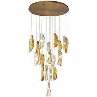Warsaw Ceiling Cluster Pendant 5M, 21 x G9, Brass, Copper & Cognac Glass