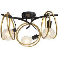 Wales Double Ring Ceiling Lamp Flush, 3 Light E27, Matt Black, Painted Gold