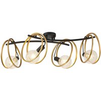 Wales Double Ring Ceiling Lamp Flush, 4 Light E27, Matt Black, Painted Gold