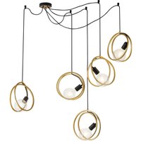 Wales Double Ring Multi Ceiling Pendant, 5 Light E27, Matt Black, Painted Gold