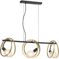Wales Double Ring Linear Ceiling Pendant, 3 Light E27, Matt Black, Painted Gold