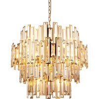 Viviana Pendant Ceiling Light Gold Effect Plate, Champagne Crystal, 15x E14