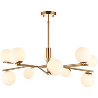 Aaron Multi Arm Pendant Ceiling Light Brushed Aged Brass Plate & Matt Opal Glass 10x G9