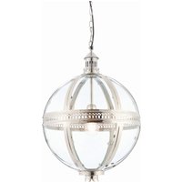 Vienna 1 Light Spherical Pendant Bright Nickel Plated On Solid Brass, Glass, E27