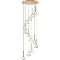 Baldwin 57cm Round Multiple Pendant 2.5m With Curved Cone Glass (U), 13 Light G9, French Gold/Iridescent/Opal/Matt Gold