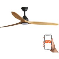 Alo Large 3 Blade Ceiling Fan Matt Black, Wood with Light 2700 - 4000 - 6500K Tuya Smart System