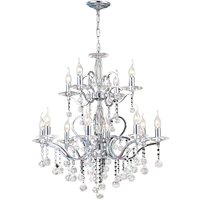 Zinta Ceiling Pendant Chandelier 2 Tier 12 Light Polished Chrome, Crystal (Item Requires Assembly)