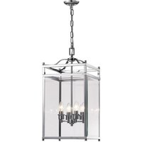 Aston Ceiling Pendant Lantern 4 Light Polished Chrome, Glass