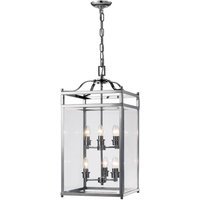 Aston Ceiling Pendant Lantern 6 Light Polished Chrome, Glass