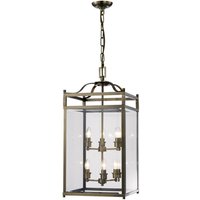 Aston Ceiling Pendant Lantern 6 Light Antique Brass, Glass