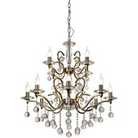 Zinta Pendant 2 Tier 12 Light E14 Antique Brass/Crystal, (ITEM REQUIRES CONSTRUCTION/CONNECTION) Item Weight: 15.0kg