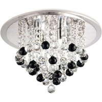 Atla Flush Ceiling 6 Light Polished Chrome, Acrylic Trim, Crystal Supplied with 25 Additional Black Crystal Spheres