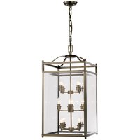 Aston Ceiling Pendant Lantern 12 Light Antique Brass, Glass