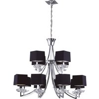 Akira Ceiling Pendant 2 Tier 12 Light E14, Polished Chrome with Black Shades