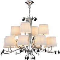 Andrea Ceiling Pendant 100cm Round, Polished Chrome, White Shades, Black Crystal Droplets