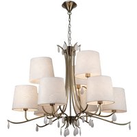 Andrea Ceiling Pendant 88cm Round, Antique Brass, White Shades, White Crystal Droplets