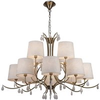 Andrea Ceiling Pendant 100cm Round, Antique Brass, White Shades, White Crystal Droplets