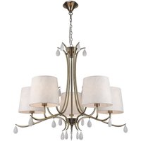 Andrea Ceiling Pendant 81.5cm Round, Antique Brass, White Shades, White Crystal Droplets