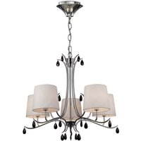 Andrea Ceiling Pendant 81.5cm Round, Polished Chrome, White Shades, Black Crystal Droplets